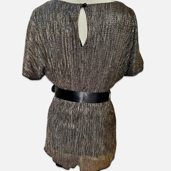 Women's TRADITION Vintage Gold, Silver, and Black Slit Sleeve Blouse Size Small - Picture 5 of 15